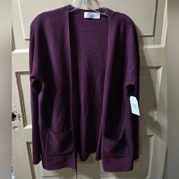 Time & Tru Metropolis Burgundy Open Front Cardigan With Pockets NWT - Picture 1 of 4